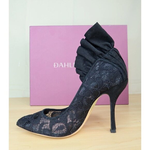 NWT Dahlia Selva Black Lace Pumps Frills For All Size 6 Euro 37 Italy MSRP $795 - Picture 2 of 13